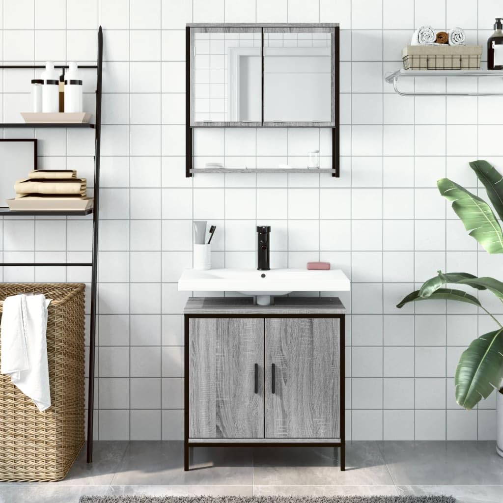 2-częściowy zestaw mebli łazienkowych Sonoma z materiału drewnopochodnego z szafką pod umywalkę i szafką z lustrem, 60 x 30 x 60 cm i 60 x 16 x 60 cm, montaż ścienny dla porządku w pralni