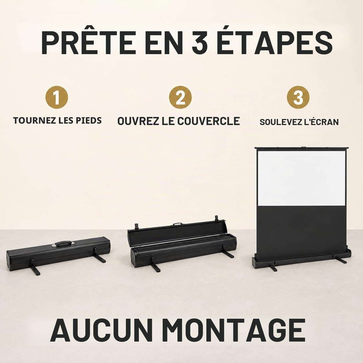 Écran de projection HD 80" sur pied - Blanc mat - Rétractable - Pour la maison et l'école - 16:9 - 170 x 100 cm