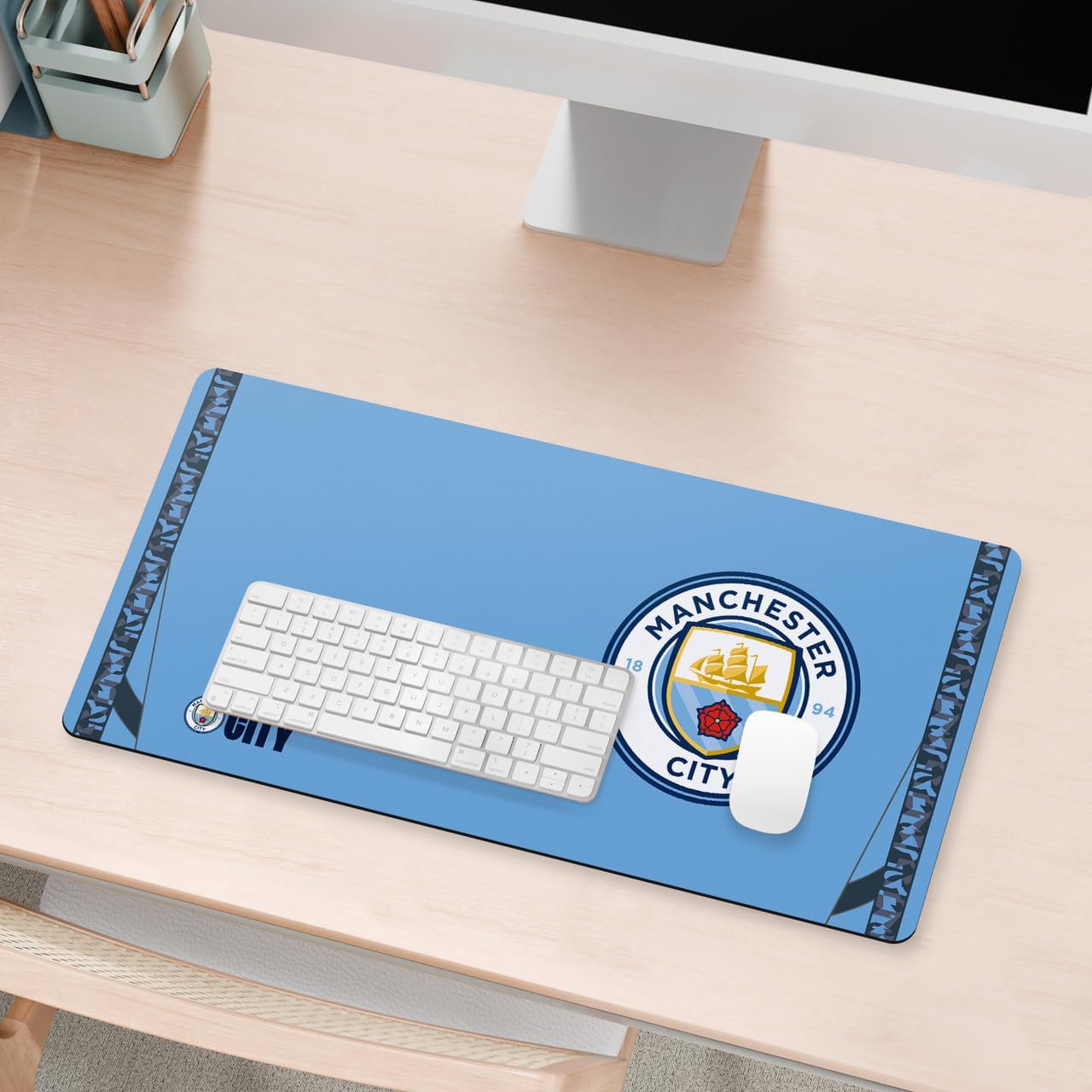 Head Case Designs Officially Licensed Manchester City Man City FC 2024/25 Home Crest Kits & Players 23.62 x 11.81 x 0.12 inches (600 x 300 mm) - L Gaming Office Desk PC Keyboard Mouse Mat Pad