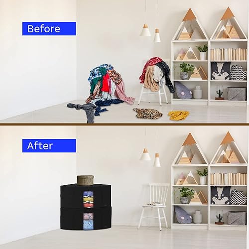 Miniatura 4 de Organizador plegable de almacenamiento de ropa, organizador de esquina con asa fuerte, tela de calidad para cajas plegables de armario, paquete de 2