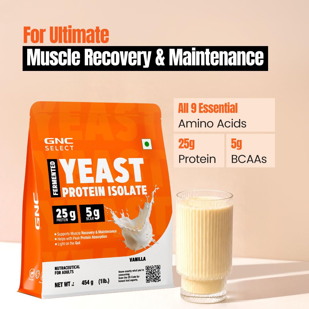 GNC Select Yeast Protein | 25g Protein, 5g BCAAs | Fermentation-Grown | Added Protease | Non-Dairy, 100% Veg, No Added Sugar | Digestive Support | Vanilla, 1lbs — Amazon image 7
