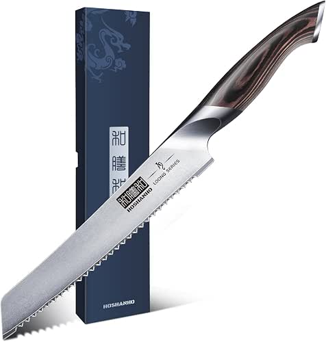 HOSHANHO Brotmesser, 20cm Gestochen Scharf Brotmesser mit Wellenschliff | Professional