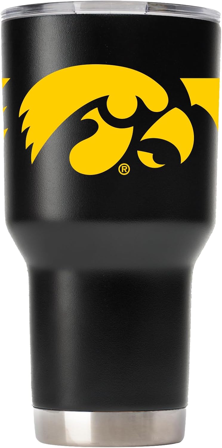 Gametime Sidekicks Iowa Hawkeye Black 30oz Tumbler - Officially Licensed, 18/8 Stainless Steel, Double-walled, Vacuum-insulated, UV LED Printed Logos, Sweatless, Stays Hot/Cold - 360 Wrap