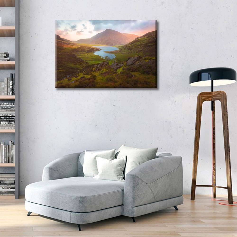 TISHIRON North Wales Canvas Paintings Bedroom Canvas Wall Art 1 Panel Snowdonia National Park Posters and Prints Gyderau Mountains Pictures Modern Home Decor Framed Ready to Hang (16''Wx 24''H) - Image 3