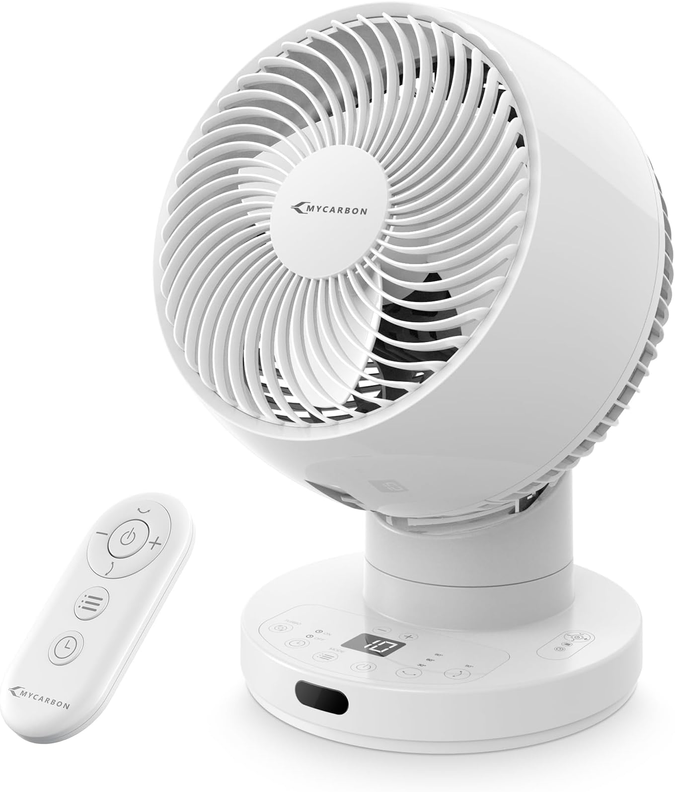 MYCARBON Cooling Fan Oscillating Air Circulator Quiet Desk Fan for Bedroom, Desktop, 20dB Ultra-Quiet, Energy Efficient, Remote Control, Powerful, Turbo Wind, 10 Speeds, ON/OFF Timer (White)