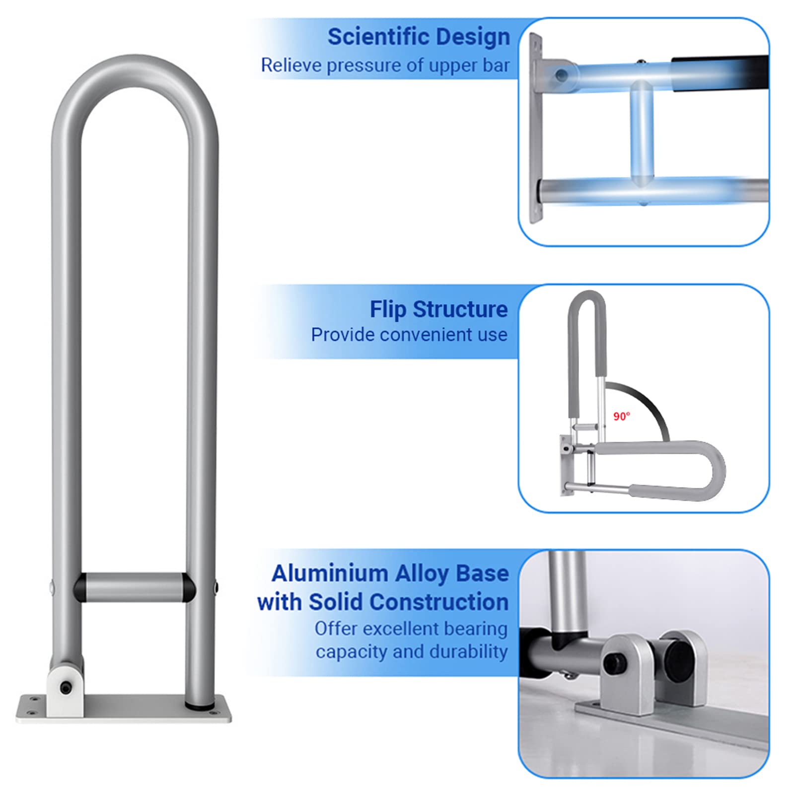 Barras de Apoyo para Inodoro, pasamanos Plegables para baño, abatibles, de Seguridad, de aleación de Aluminio, para Personas con discapacidad, para Personas Mayores y Embarazadas, Color Negro