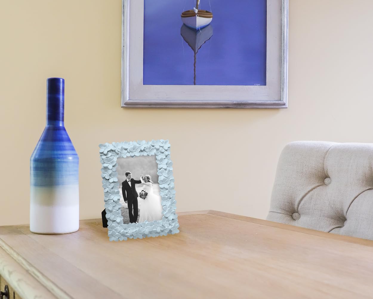 Amazon.com - Laura Ashley 4x6 Powder Blue Flower Textured Picture