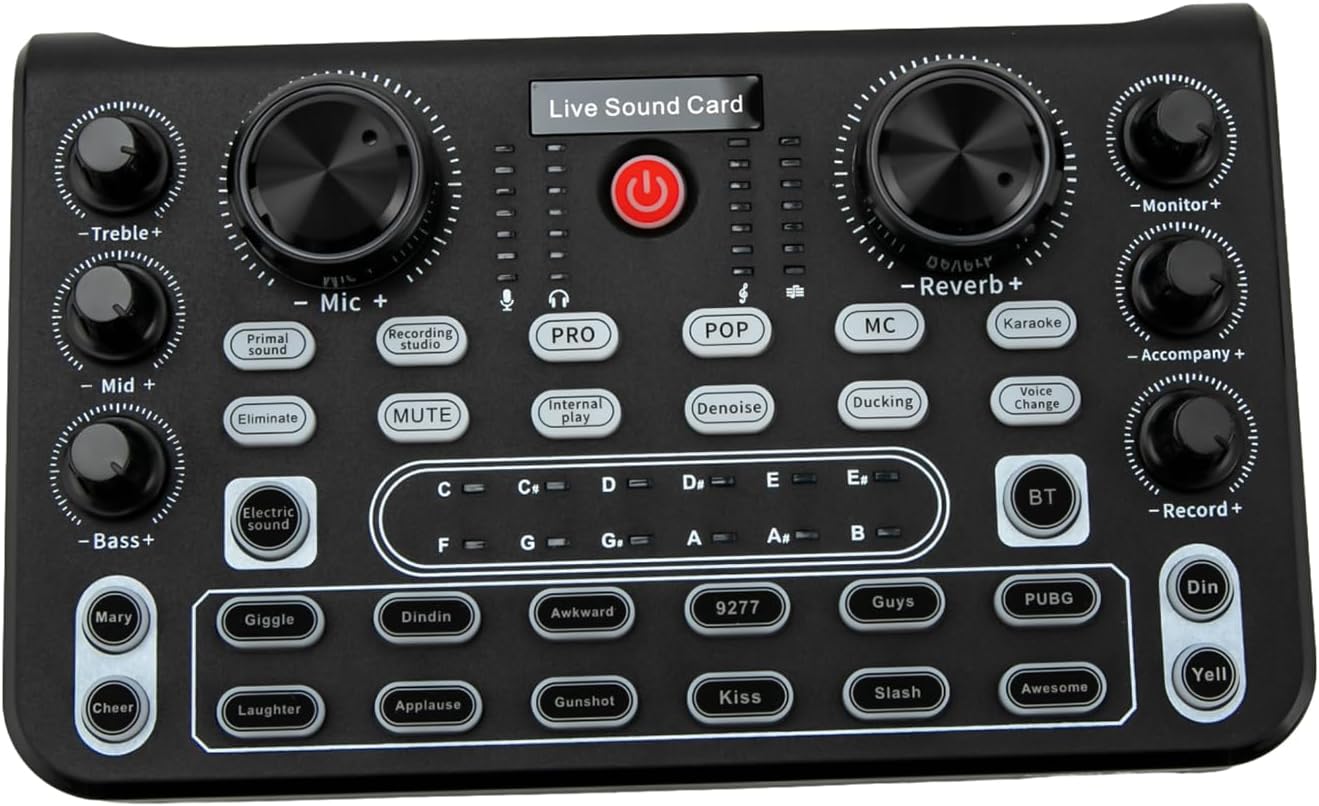 Live Sound Card and Audio Interface with DJ Mixer Effects Bluetooth Stereo Audio Mixer for Computer Mobile Phone Tablet PC Audio Mixer