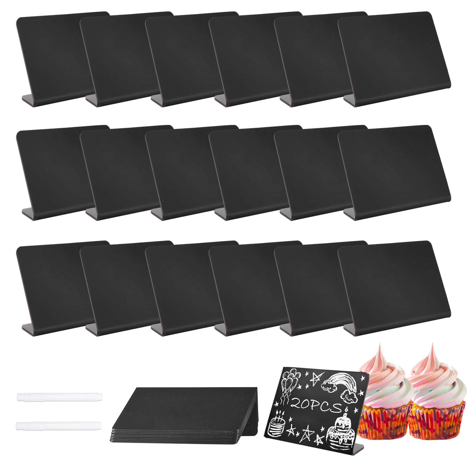 20 Pezzi Mini Lavagnette Cancellabili con 2 Pennarelli a Gesso, Cartelli Lavagna Piccola Lavagnette Messaggi in Acrilica, Lavagnetta Cancellabile per Buffet Matrimoni Feste Cartellini Prezzi