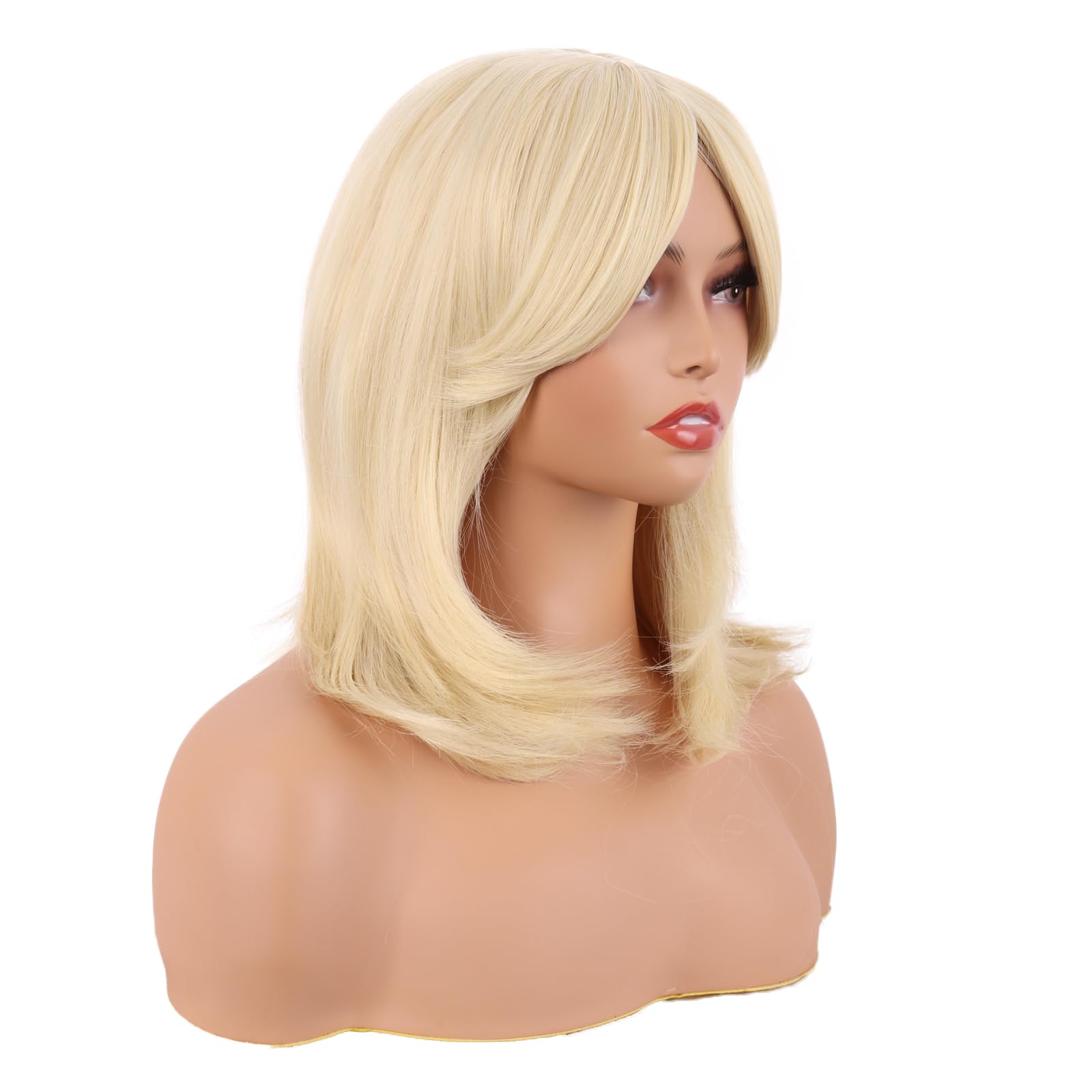 MapofBeauty 18 Inch/45 cm Layered Bangs Straight Synthetic Fiber Shoulder Length Hair Daily Use Wig (Mixed Gold) - Image 2