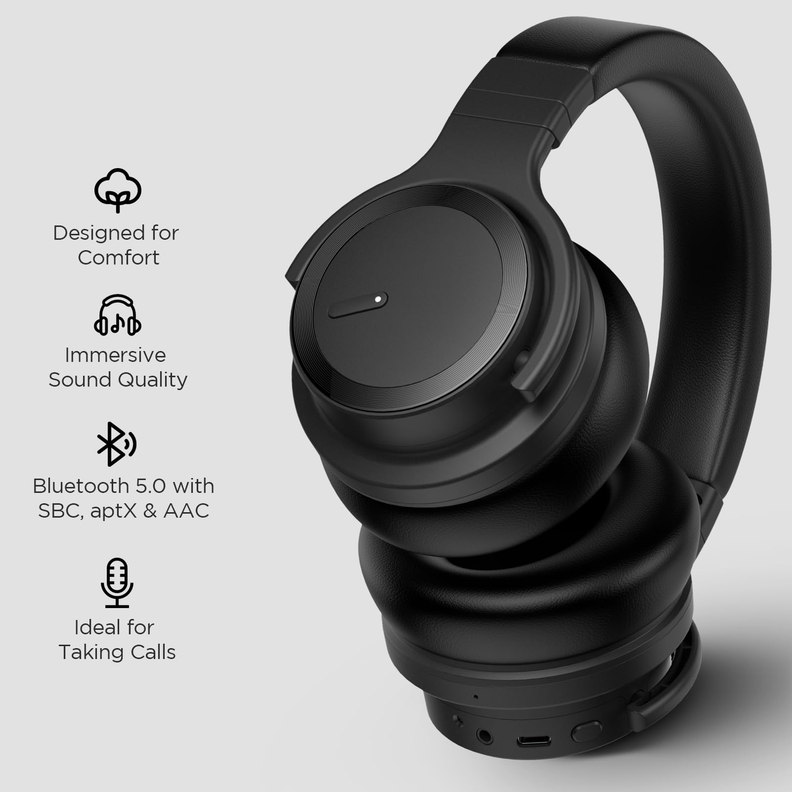 tapaxis Active Noise Canceling Headphones Bluetooth Headphones Over Ear Headphones Wireless Headphones Noise Cancelling with Protein Earpads, HiFi Audio, 30H Playtime, Black