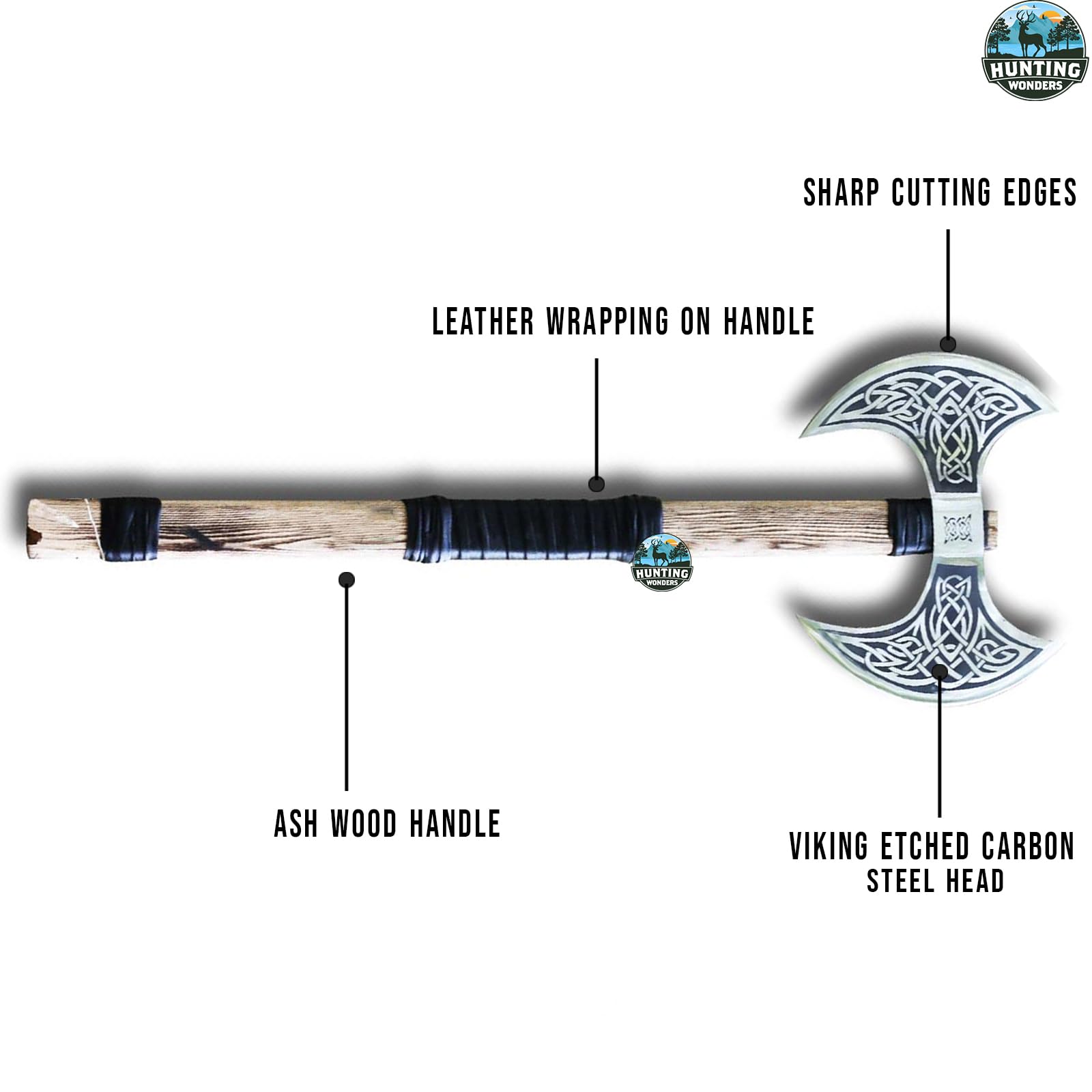 Hache Double Tête Viking En Acier Carbone - Fait Main Avec Fourreau En Cuir, Originale Du Pakistan, 2024