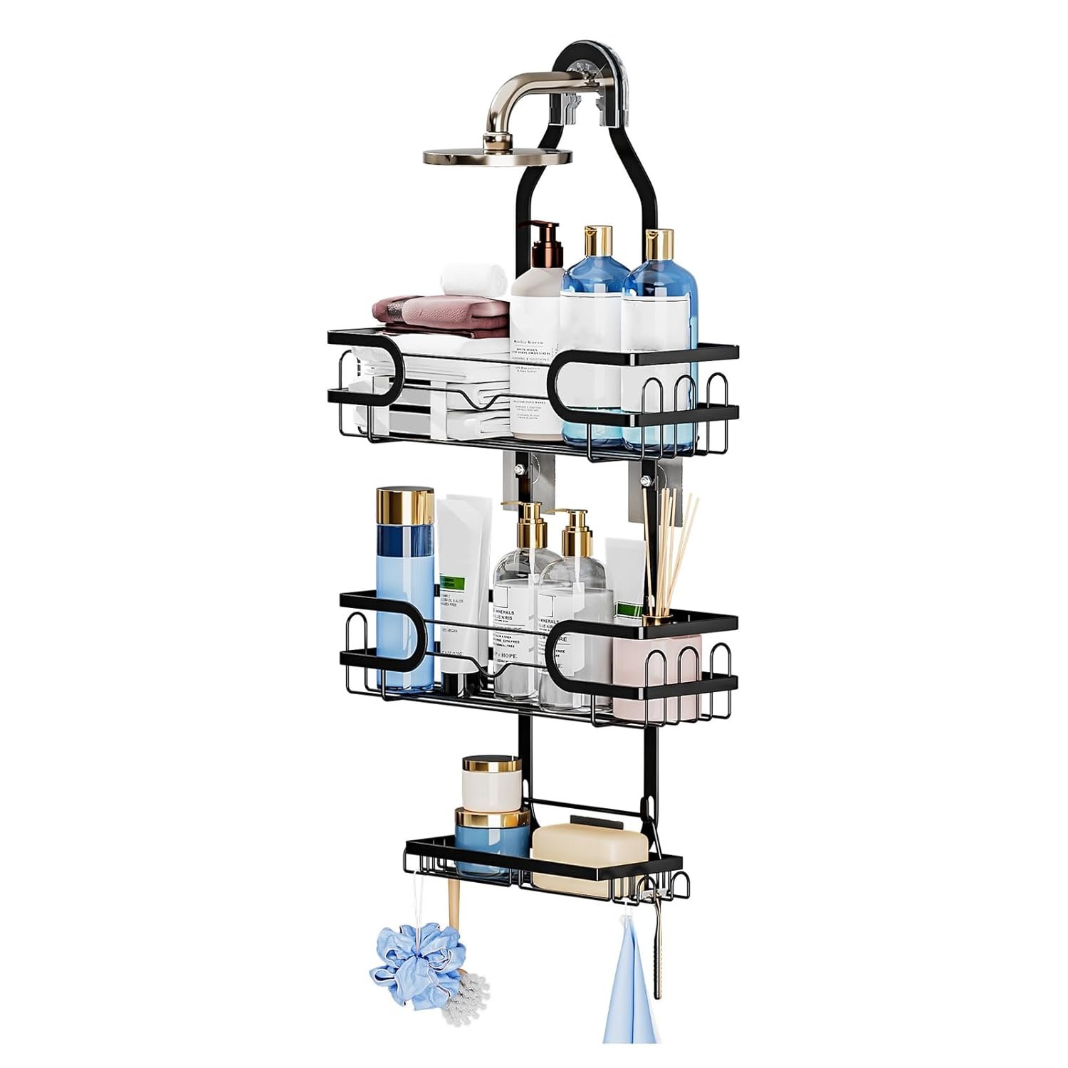D-GROEE 3 Tier Shower Organizer Storage Rack Shower Caddy Large Capacity Easy Installation Shower Hanging Organizer Wall-Mounted Rustproof