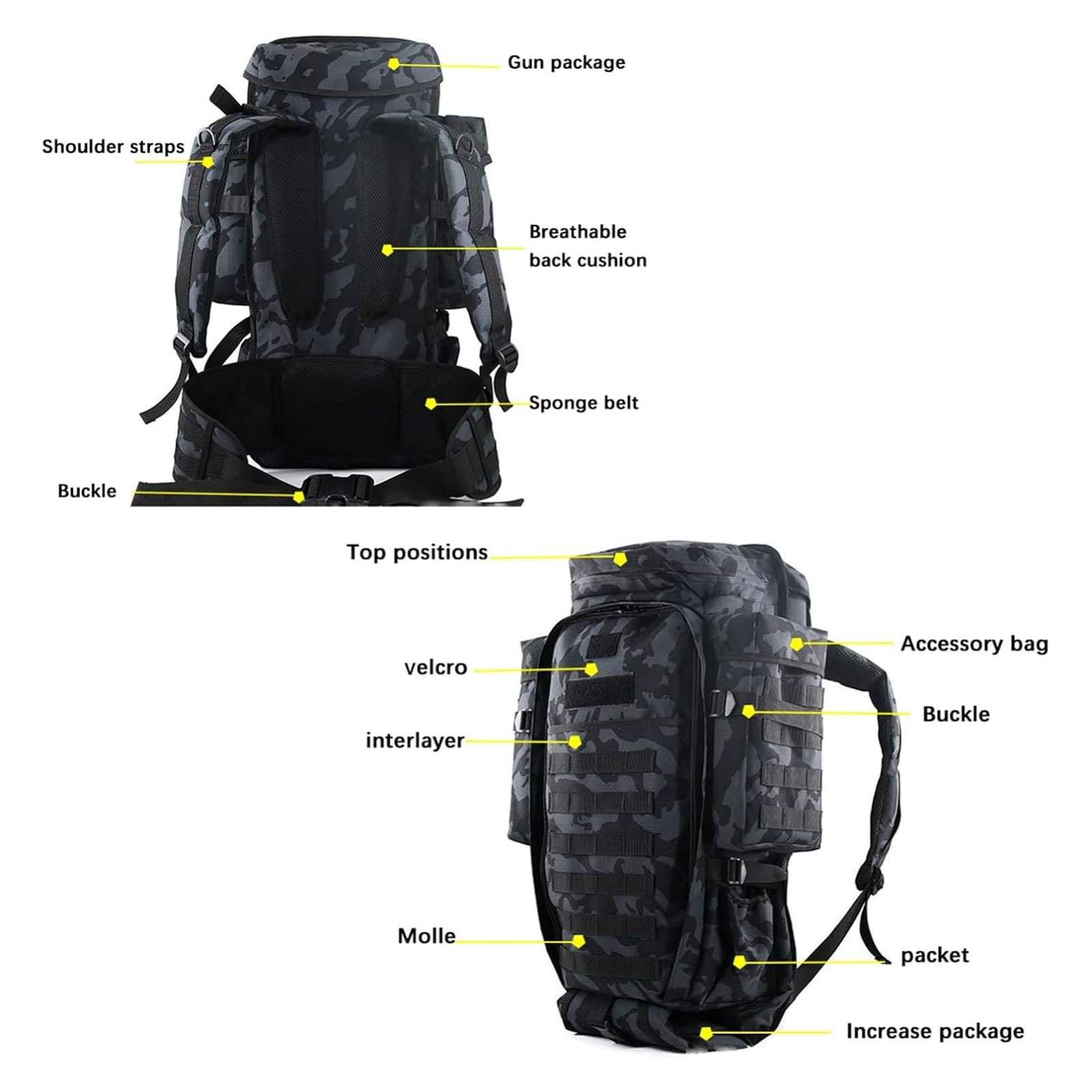 Langwaffen Airsoft Waffen Rucksack Wasserdicht Waffentasche,Taktischer Gewehrrucksack,Rucksack Militar Wanderrucksack Mit Gewehrhalter für Reisen Camping Jagd(Color:E)