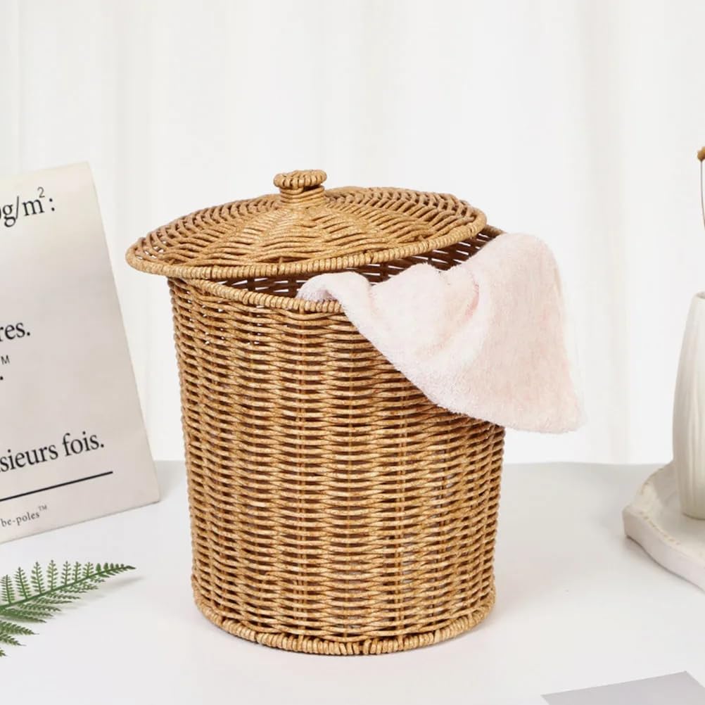 Cestino in vimini per la biancheria, cestino per la biancheria, cestino in rattan, bianco, per vestiti, coperchio in alghe marine, contenitore sporco