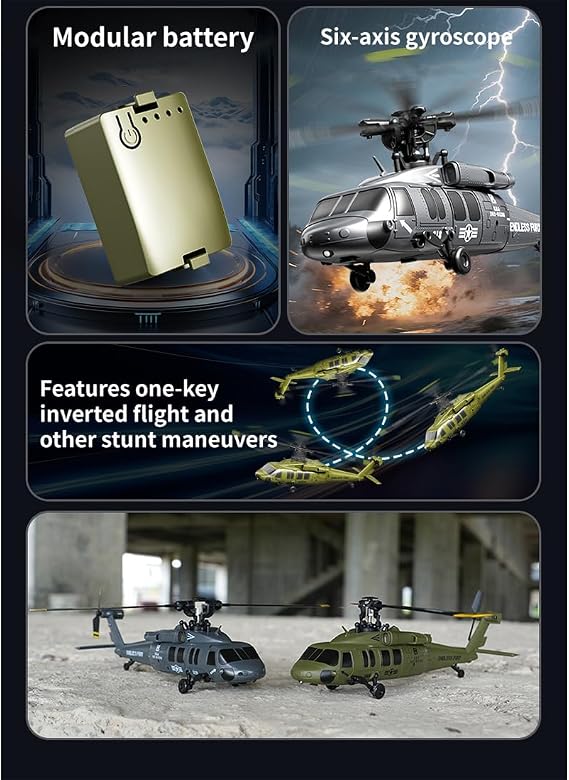 UH-60 Blackk Hawkk Remote Control Helicopter, 2.4G 5CH Flybarless RC Helicopter Aircraft with Barometric Altitude Hold/Optical Flow Positioning/One-Key InvertGift, Gift -RTF