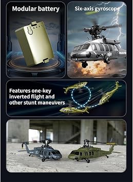 UH-60 Blackk Hawkk Remote Control Helicopter, 2.4G 5CH Flybarless RC Helicopter Aircraft with Barometric Altitude Hold/Optical Flow Positioning/One-Key InvertGift, Gift -RTF