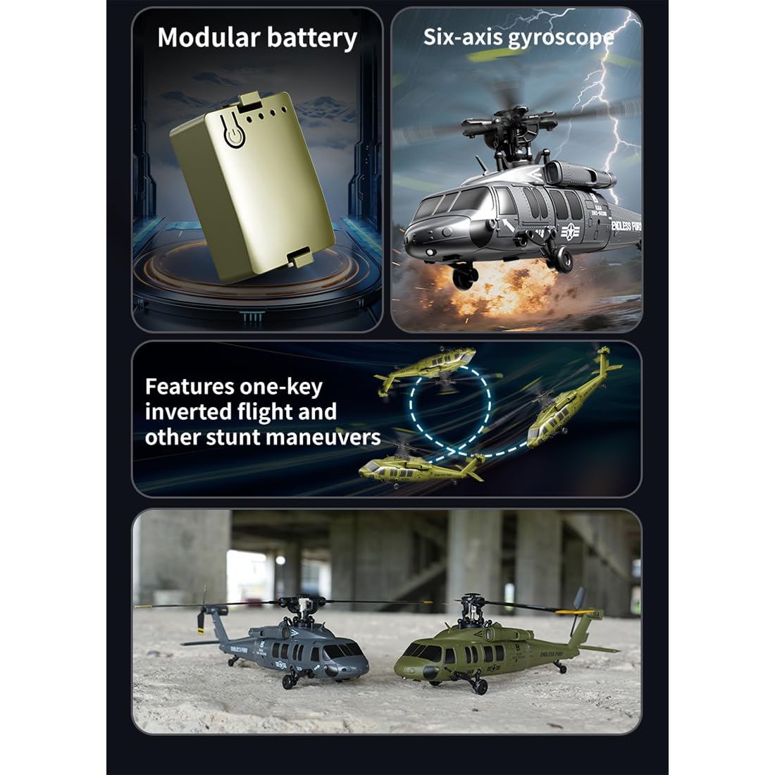 UH-60 Elicottero telecomandato per adulti, 2.4G 5CH Flybarless RC elicottero con volo invertito con una chiave, mantenimento dell'altitudine barometrica e posizionamento del flusso ottico, regali per