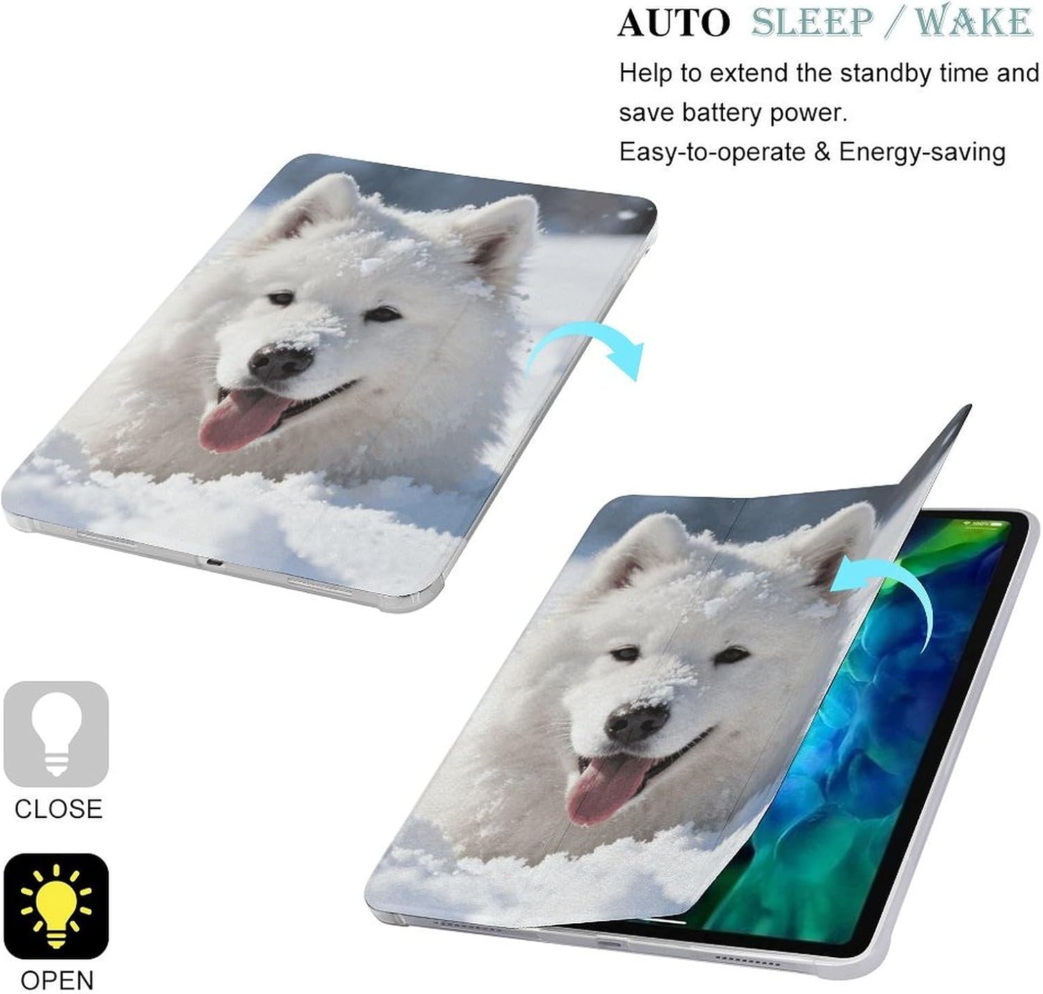 Samoyed in Snow 12.9 in Trifold for iPad Case with Pencil Holder image 3