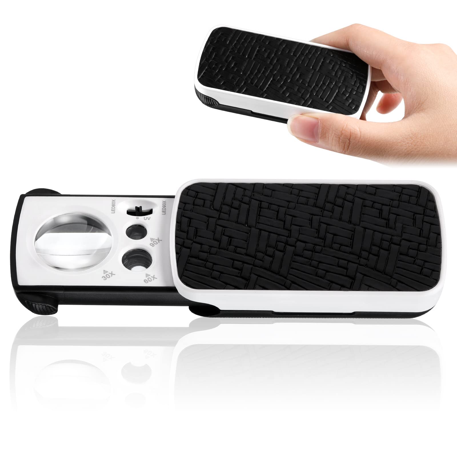 Jeweler's Eye Loupe Magnifier - 30x, 60x, 90x with UV Black Light & LED Light - for Coins, Diamonds, Gems, Jewelry, Stamps