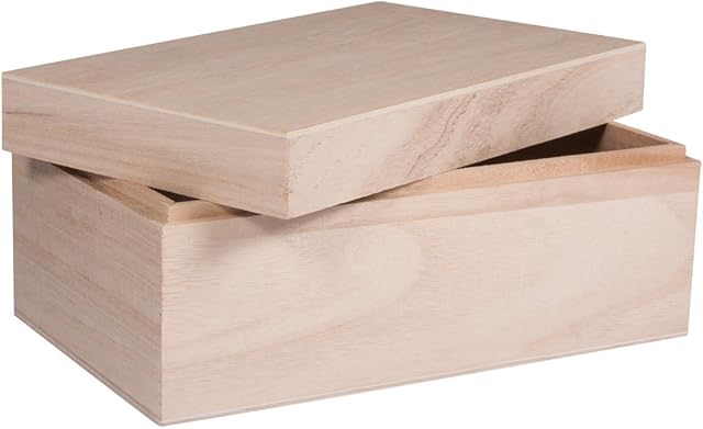 Rayher 62815000 Natural Wood Box with Lid for Craft, DIY Wooden Keepsake Box, 20 x 12 x 9 cm