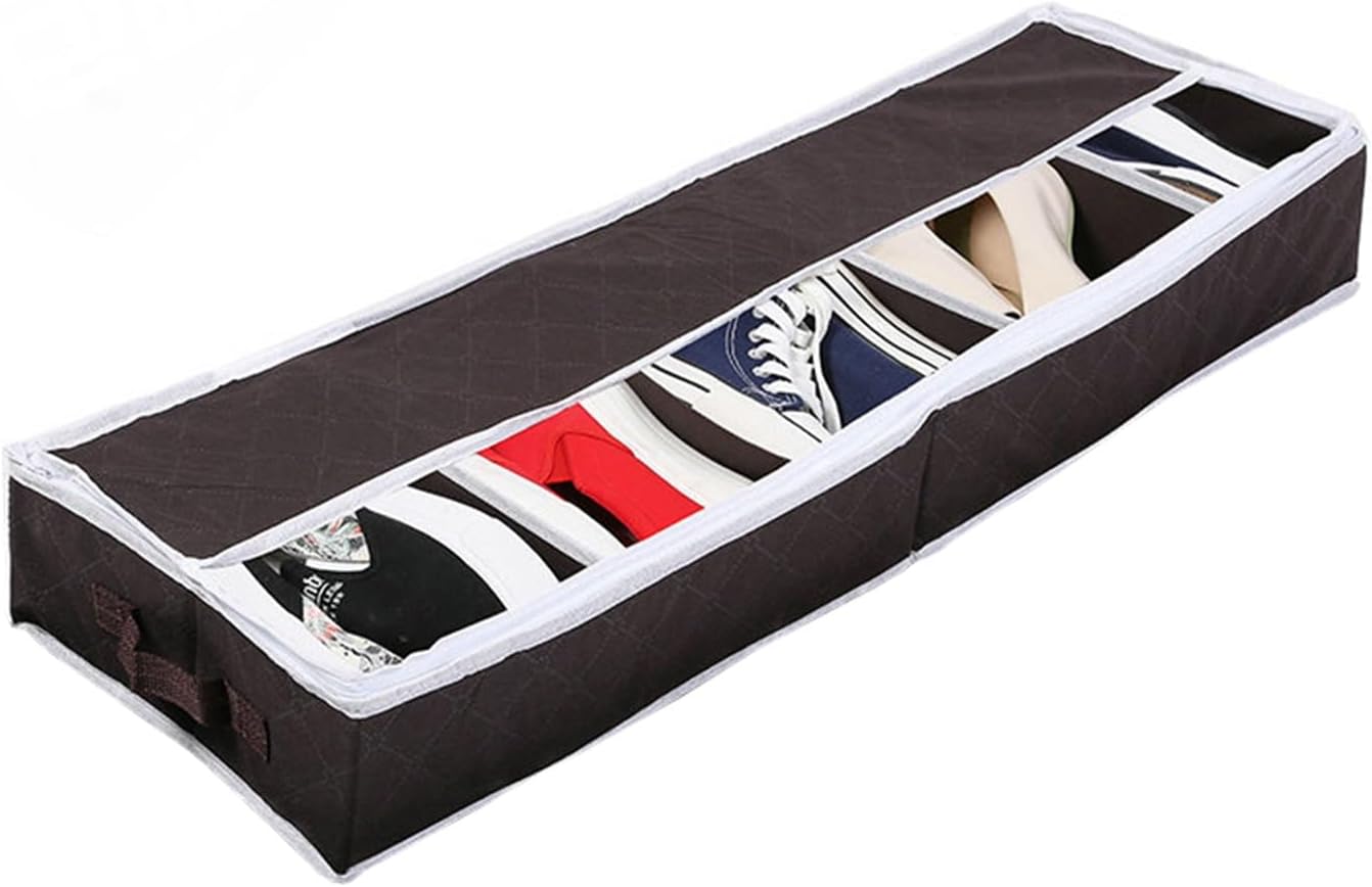 Fabric Shoe Storage Bins Underbed Shoes and Boots Storage Bag Organizer – Fits 5 Pairs of Shoes in Sturdy Box W/Strong Zipper & Handles – Underbed Organizers for Kids & Adults