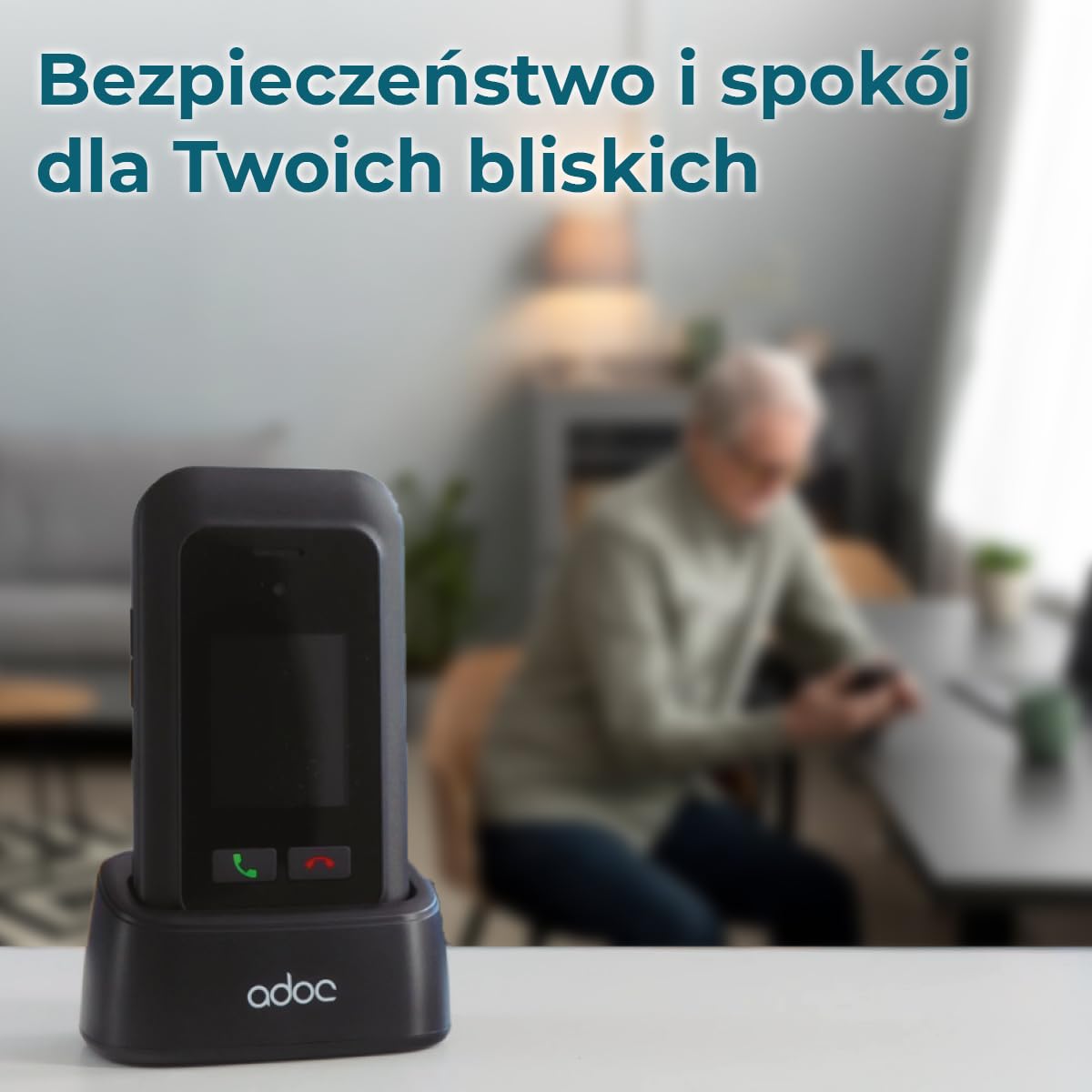 ADOC Telefon komórkowy przeznaczony dla osób starszych, duże klawisze, SP01, Android, 4G, Przycisk SOS, Bluetooth 4.0, Wi-Fi, GPS, Bateria 1.400 mAh, Latarka, Jack 3.5