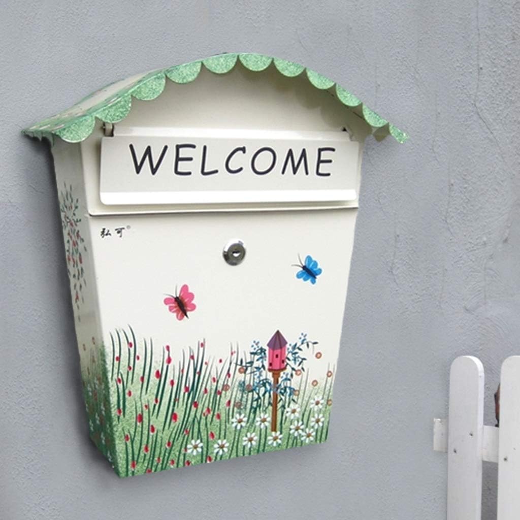 HBJWOV Rural Mailbox, Rainproof Letterbox, Outdoor Wrought Iron Painted Postbox