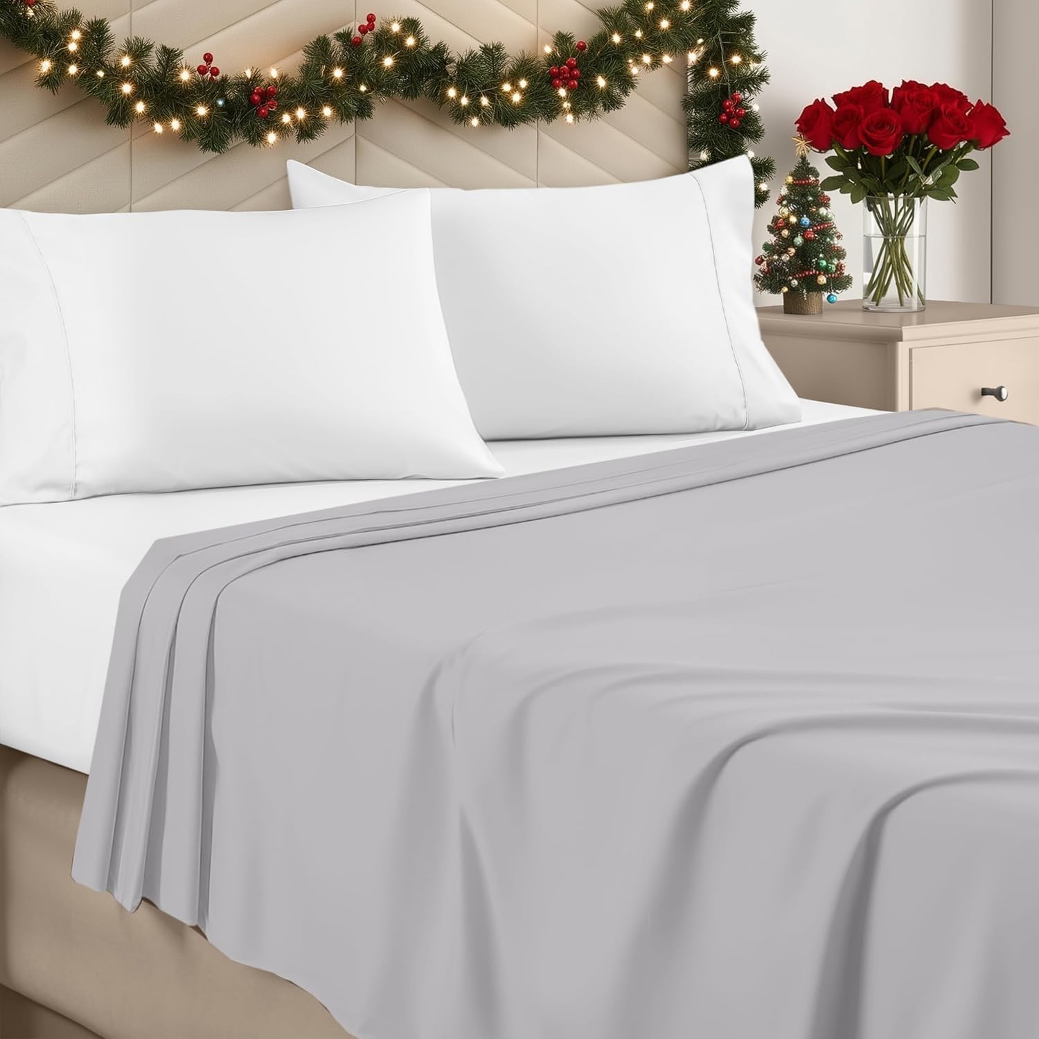 Flat Sheet Only Silver 1000 Thread Count Egyptian Cotton Top Sheet - California King - 102 x 110 Inches - Soft Winkle & Fade Resistant Bedding Sheet