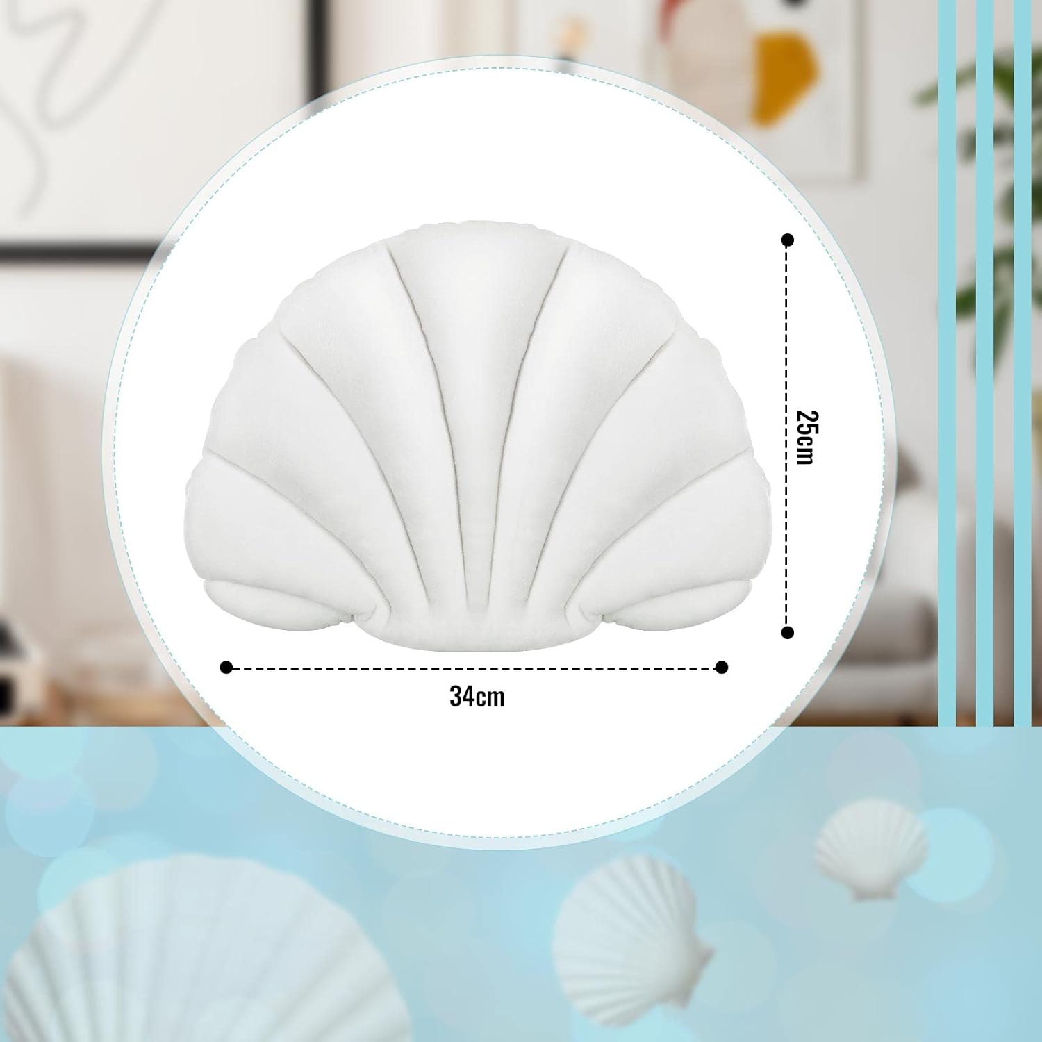 Marsui Seashell Decorative Pillow Shell Shaped Throw Pillow 3D Insert Beach Pillows Soft Velvet Pillows Sea Ocean Decoration Couch Bed Cushion(White,13.4 x 9.8 in)