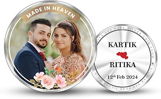 Silviya BIS Hallmarked Round Shape 999 Pure Silver Personalized Wedding Coin (10g, 20g, 50g, 100g): Celebrate Love - Gift ... Price In India