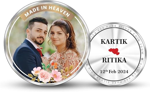 Silviya BIS Hallmarked Round Shape 999 Pure Silver Personalized Wedding Coin (10g, 20g, 50g, 100g): Celebrate Love - Gift ...