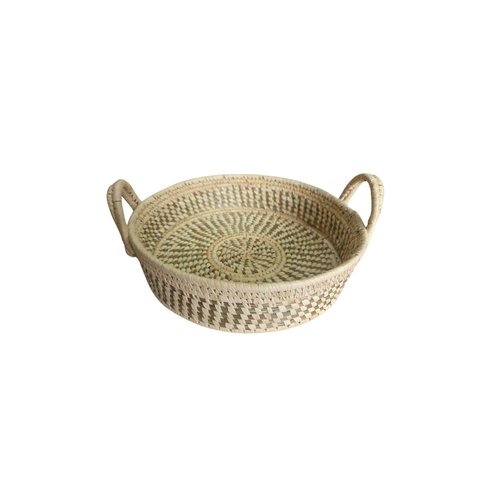 Handwoven Natural Palm Leaf Storage Basket with Handles | Eco-Friendly Decorative Tray for Fruits, Bread, Gifts & Home Décor (Small)-image-40