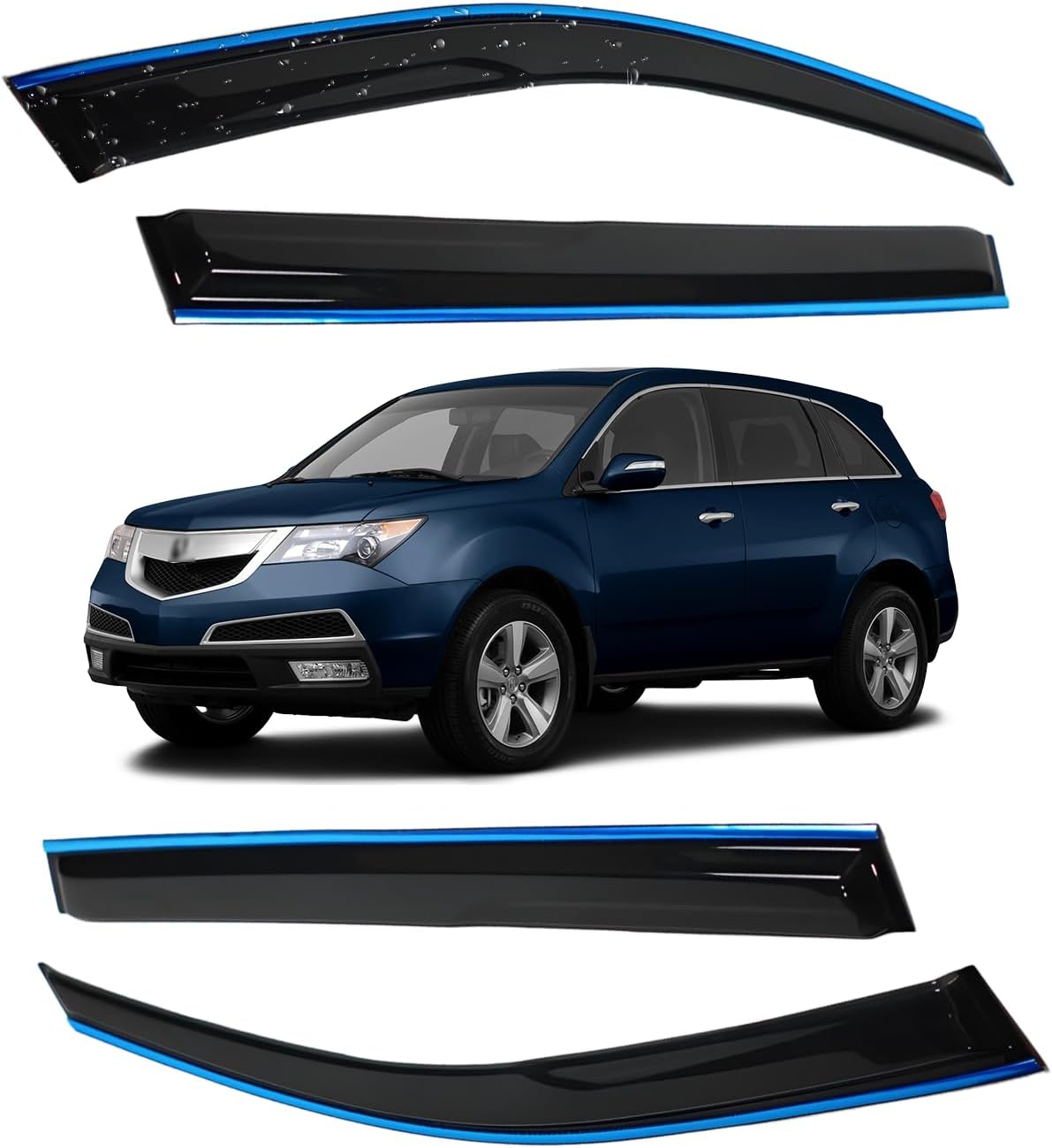 Window Visors Smoke Tint with Chrome Trim for Acura MDX 4 Door SUV 2007-2013 JDM Mugen Style Wind Deflector Sun Rain Guard Vent Weather Shields, Tape-on, 4Pcs
