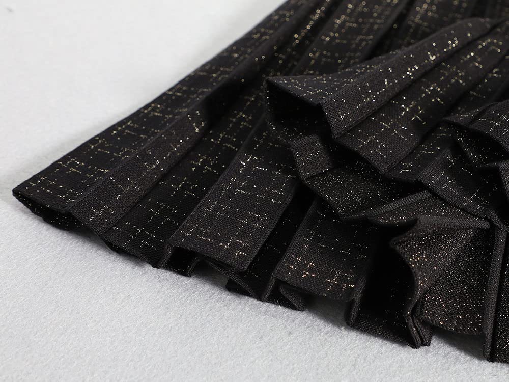 LUKX Faldas,Mini Falda De Mujer Negra Elástica Cintura Alta Dorado Brillante Punto Plisado Falda Envuelta En Caderas A-Line Ruched Elegante Falda Corta De Otoño para Niñas Damas