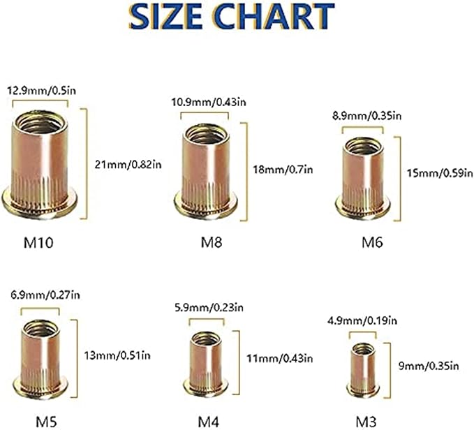 Kit de tuercas remachables M3-M12 10 Piezas Acero al Carbono miniatura 2