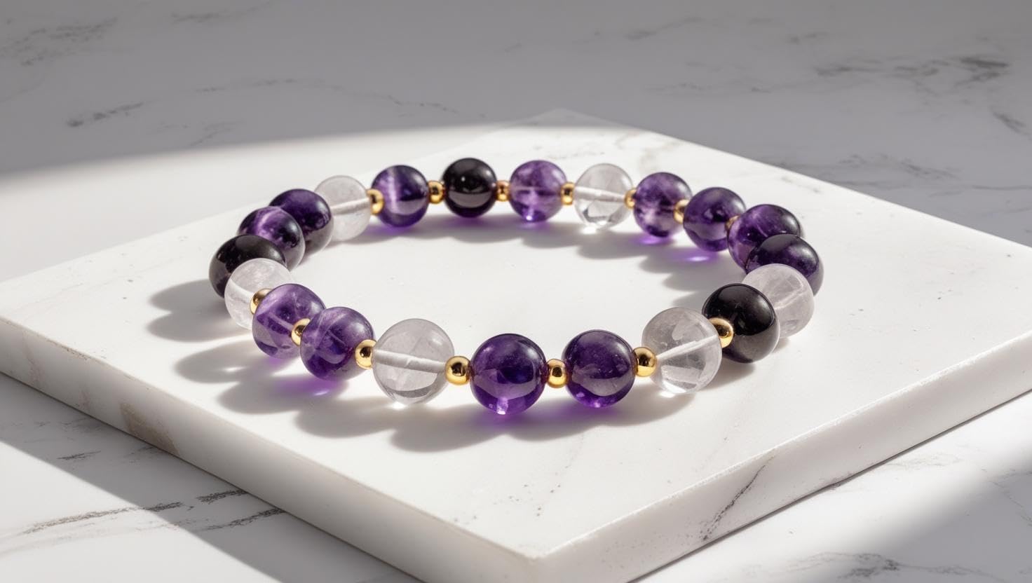 Amethyst & Clear Quartz Bracelet for Women & Men – Natural Healing Crystal Bead Stretch Bracelet, Energy Stone for Protection, Chakra Balance, Meditation, Manifestation & Spiritual Gift - Image 2