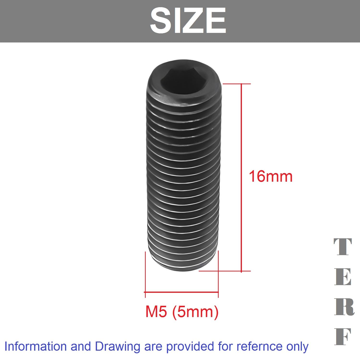 TERF® M5 X 16mm Allen Head Hex Socket Grub Screws Self Colour Black High Tensile Grade 14.9 Grub Screw M5 (5mm) X 16mm Allen Key Internal Hexagonal Socket Bolts - Image 3