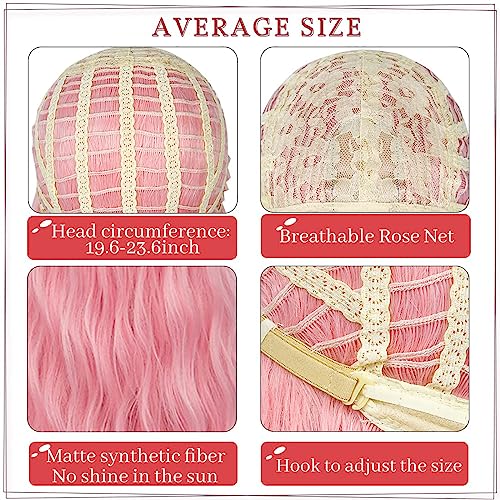 Probeauty Long Pink Wig Light Pink Wig For Women Synthetic Heat Resistant Curly Wave Cosplay Wig For Halloween Costume #TOP4