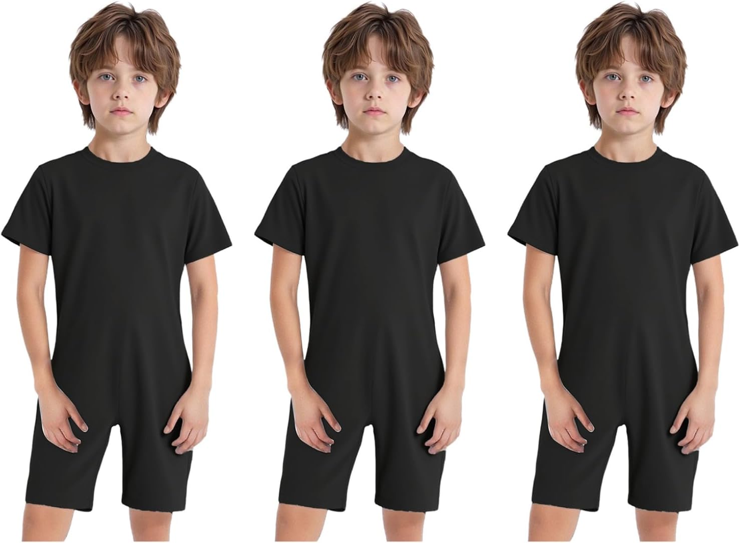 Hansber 3Pcs Kids Boys Special Needs Adaptive Clothing Jumpsuit Anti-strip Romper One-Piece Bodysuit