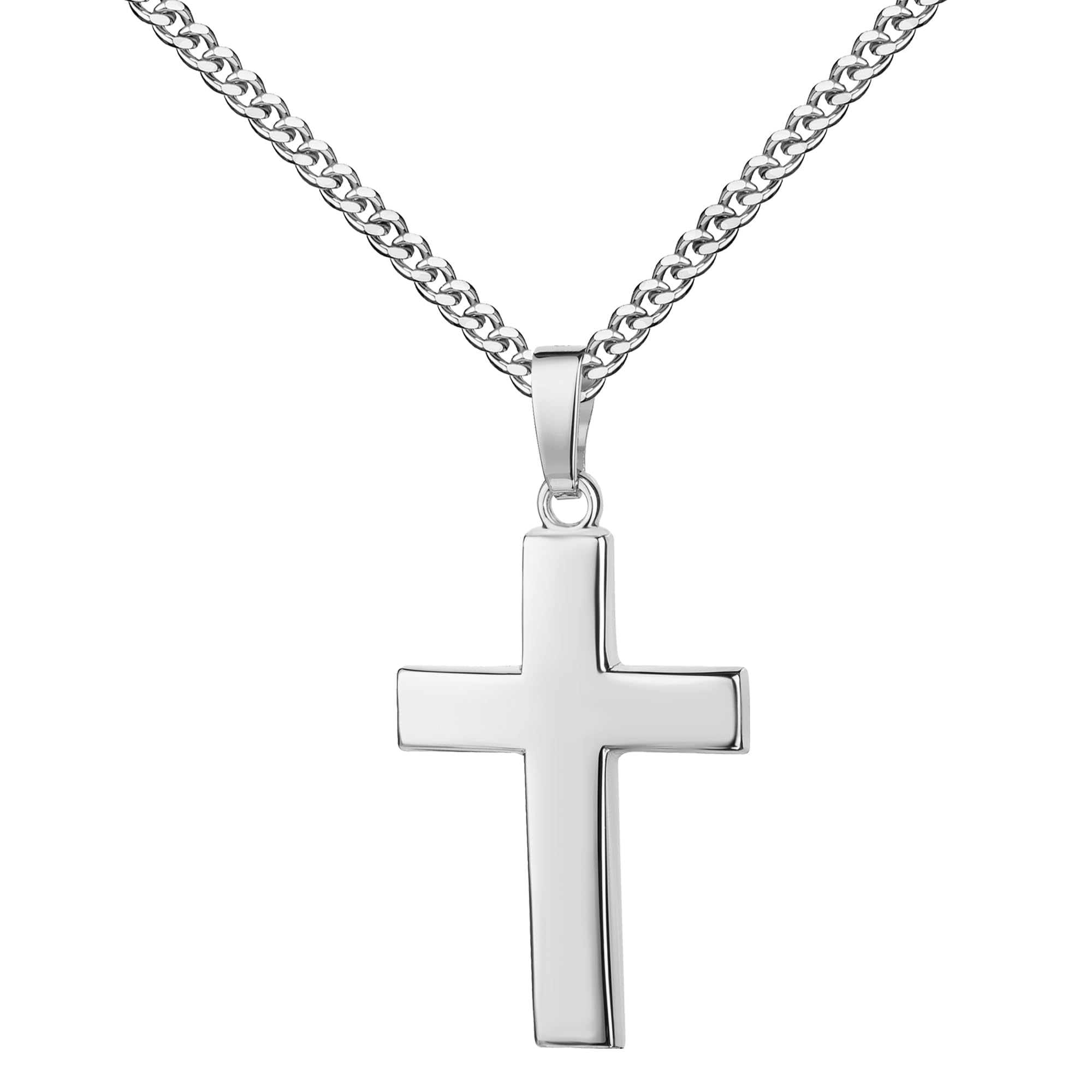Kreuz Anhänger für Damen und Herren Silber 925 Silberkreuz in gewölbter Form mit Halskette oder ohne Kette wählbar + Schmuck-Etui + Echtheitszertifikat