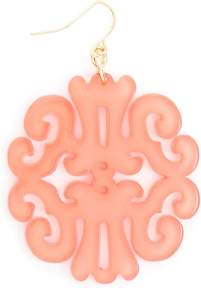 ZENZII Acrylic Resin Earrings for Women Girls Statement Swirl Drop Dangle Lightweight Earrings summer color Coral