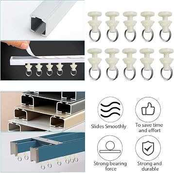 100 pcs Plastic Curtain Hooks Gliders, Mute Rod inner rail track Slides Rollers,Caravan Curtains Hooks,Curtain Track Runners for Window Door Shower Curtains