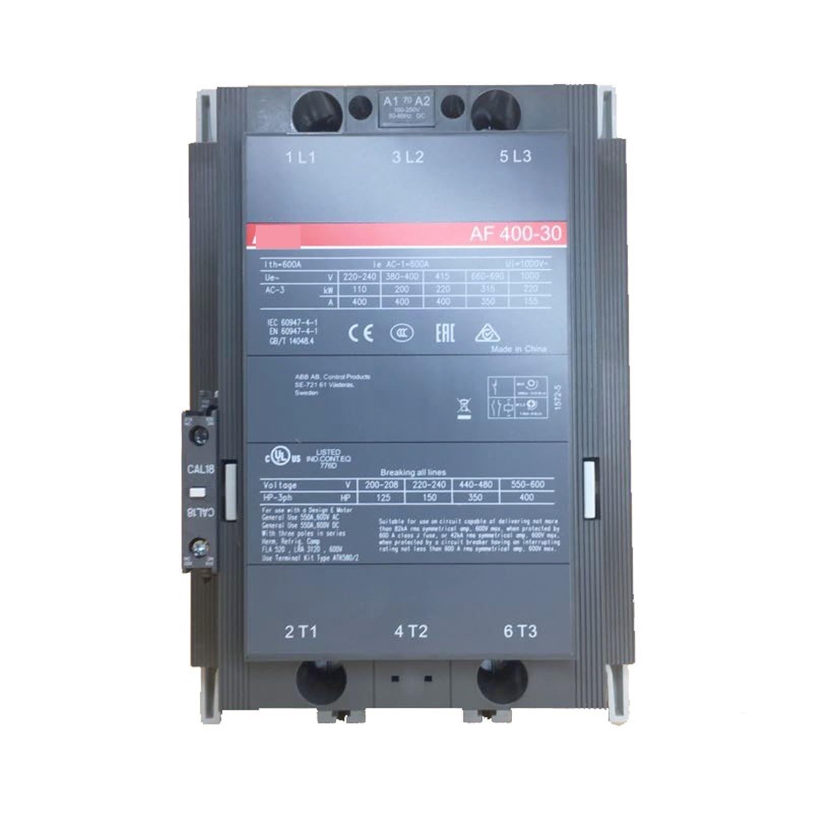JJHQOKYNA 3-ploe Contactors AF Series AC/DC Operated 1NC+1NO 400A 200kw AF400-30-11-68 AF400-30-11-70 1Pcs(Af400-30-11-70)