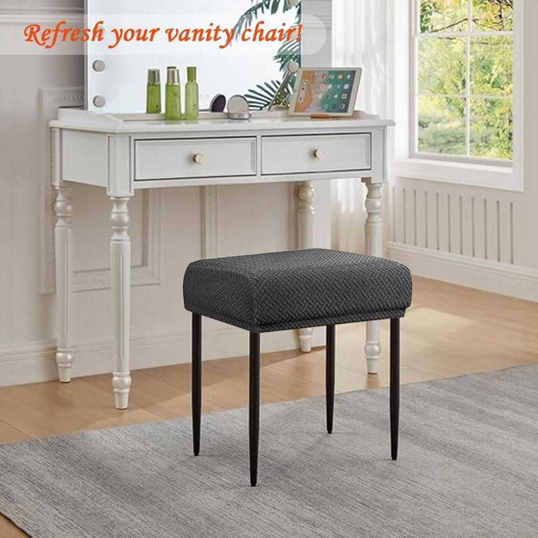 Rectangle Stretch Counter Height Barstool Slipcovers Rectangular Vanity Stool Cover Kitchen Counter Saddle Seat Cover 4PC Beige
