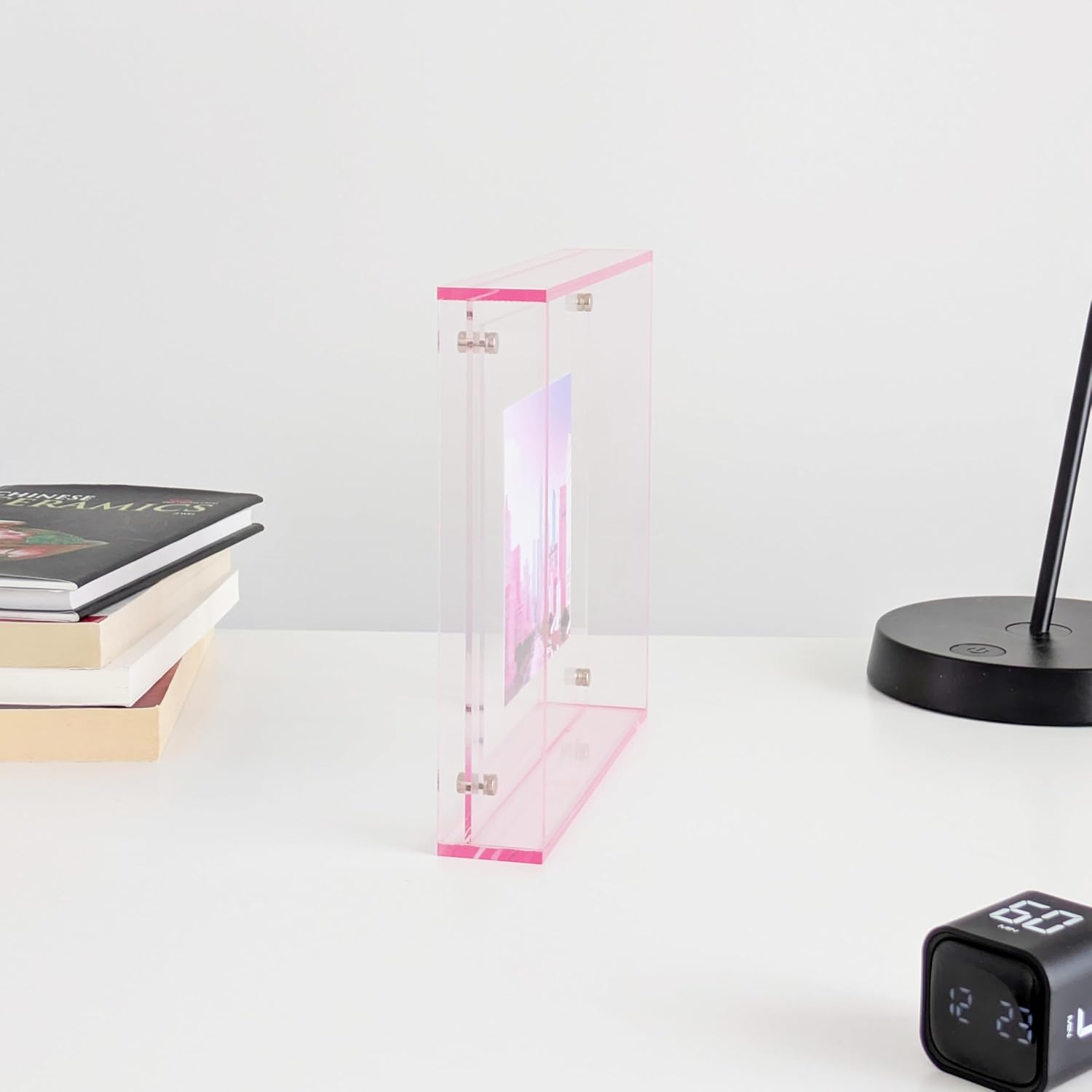 Acrylic 6x6 5x5 4x4 3x3 Floating Picture Frame Modern Desktop Display Photo Frame (Pink)