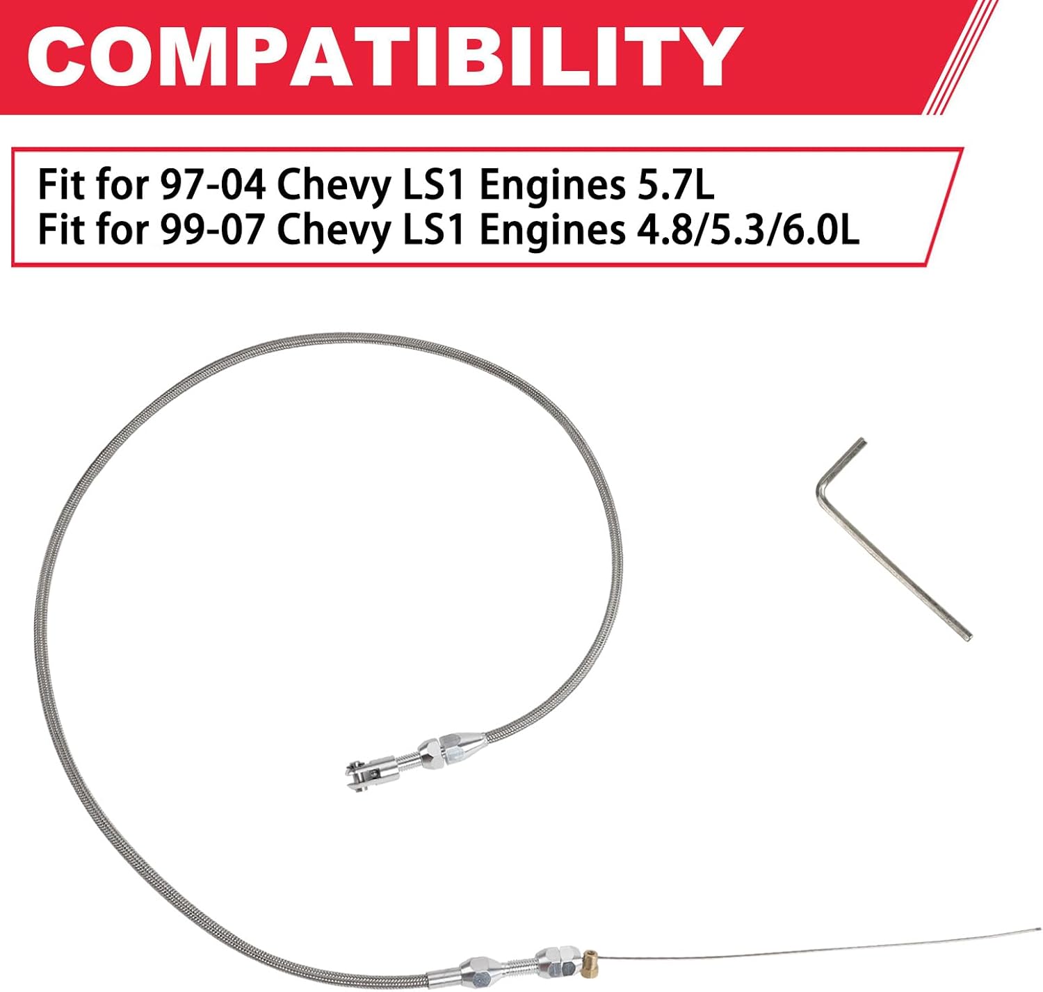 LS1 Throttle Cable Kit 36" Long Fits for 97-07 Chevy LS1 Engine 4.8L 5.3L 5.7L 6.0L,LS Swap Throttle Cable Repair Kit Accelerator Cable Stainless Steel Braided
