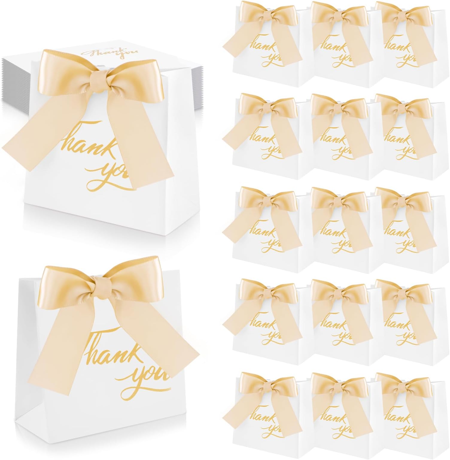YACEYACE Small Gift Bags With Ribbon Handles, 20pcs White Mini Favor Bags, Upscale-Gold Frame, 5.25 X 8 X 3.75 - View #3