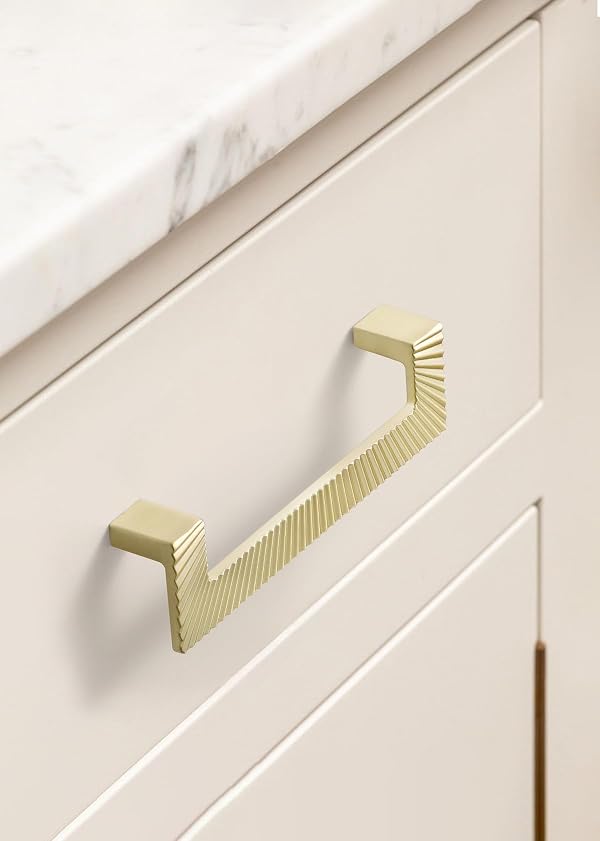 JIASENBAO 5 Pack Gold Cabinet Pulls 5" Hole Center Brushed Brass Drawer Pulls Bathroom Dresser Handles Hardware Couple Zinc Alloy by JIASENBAO - Used condition - Image 4