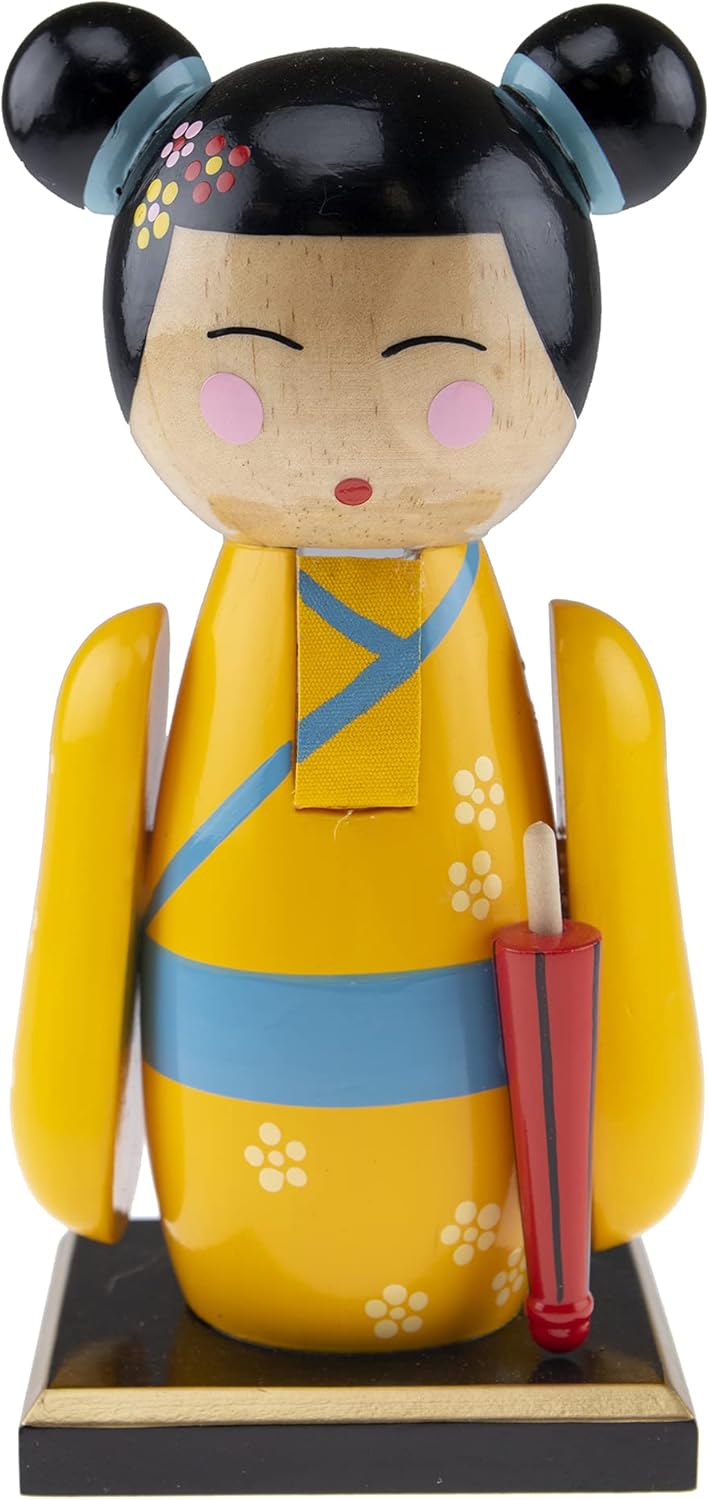Clever Creations Yellow Kimono Doll 7 Inch Chubby Wooden Nutcracker, Festive Christmas Décor for Shelves and Tables